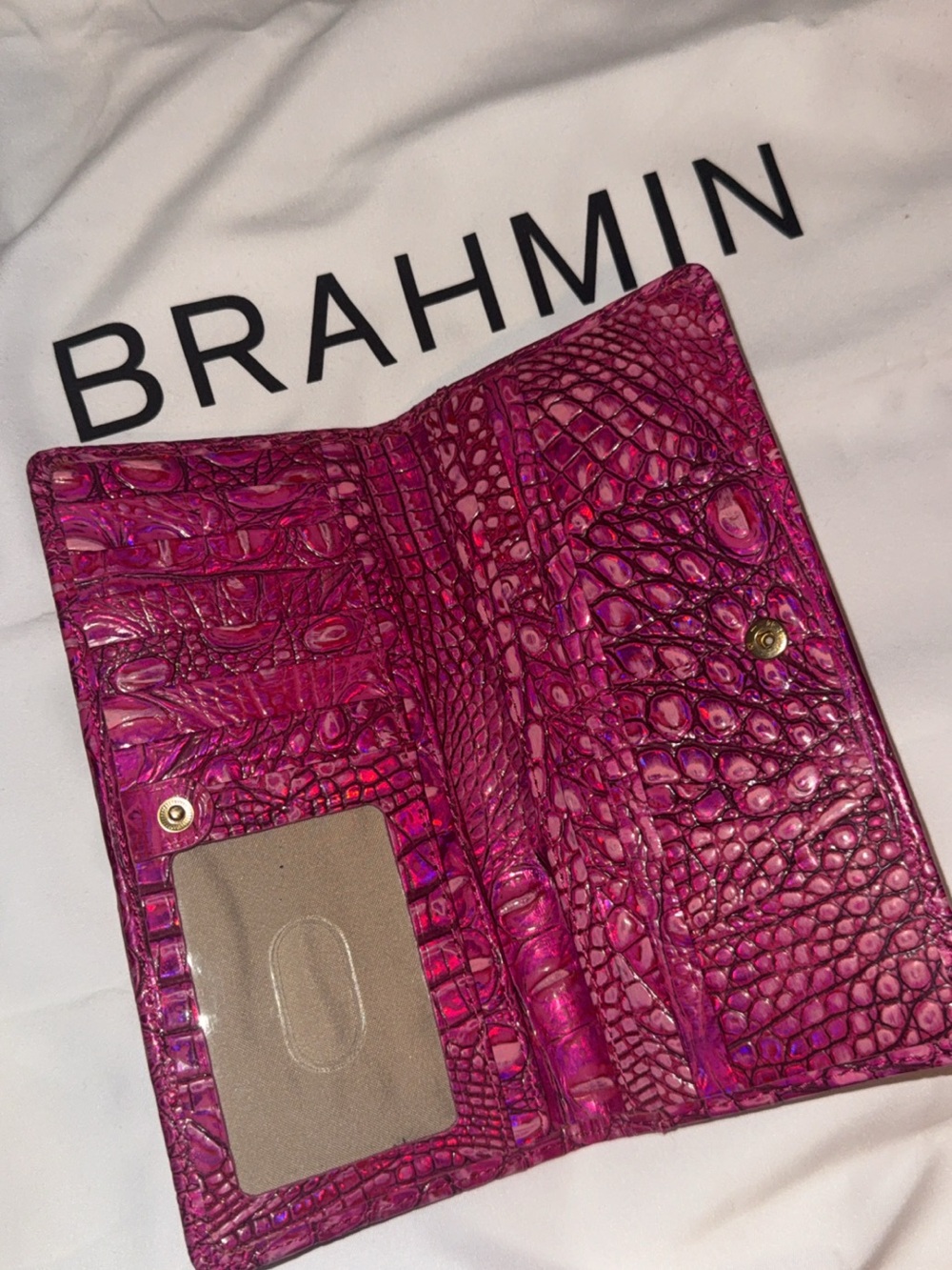 Brahmin Pink Potion Croc Embossed Leather Tote w/Matching Wallet & Card Holder - Picture 7 of 10